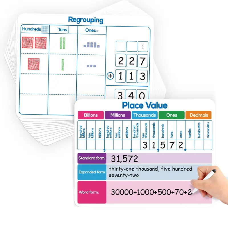 Aizweb 12 Pack Place Value Dry Erase Board Card,Math Board Place Value Manipulatives Place Value In Out Board, Small Group Classroom Must Haves for Math Manipulatives 3rd and 4th Grade Math Activities Math Concepts Math Tools Math Games Math Learning Tool