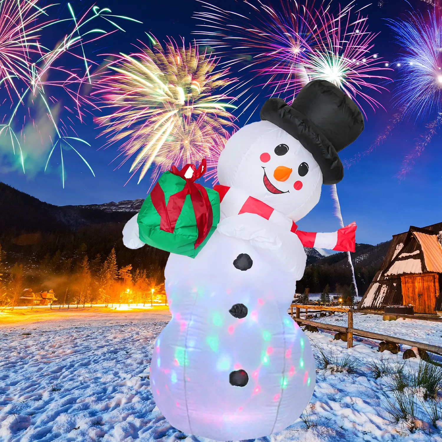 5FT Christmas Inflatables Snowman with Rotating Lights, Blow Up Snowman Outdoor Decoration LED Lighted Snow Man Christmas Decor for Yard Patio Garden Lawn Xmas Holiday Indoor Party