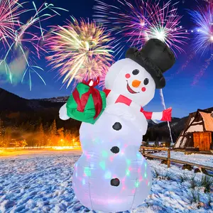 5FT Christmas Inflatables Snowman with Rotating Lights, Blow Up Snowman Outdoor Decoration LED Lighted Snow Man Christmas Decor for Yard Patio Garden Lawn Xmas Holiday Indoor Party