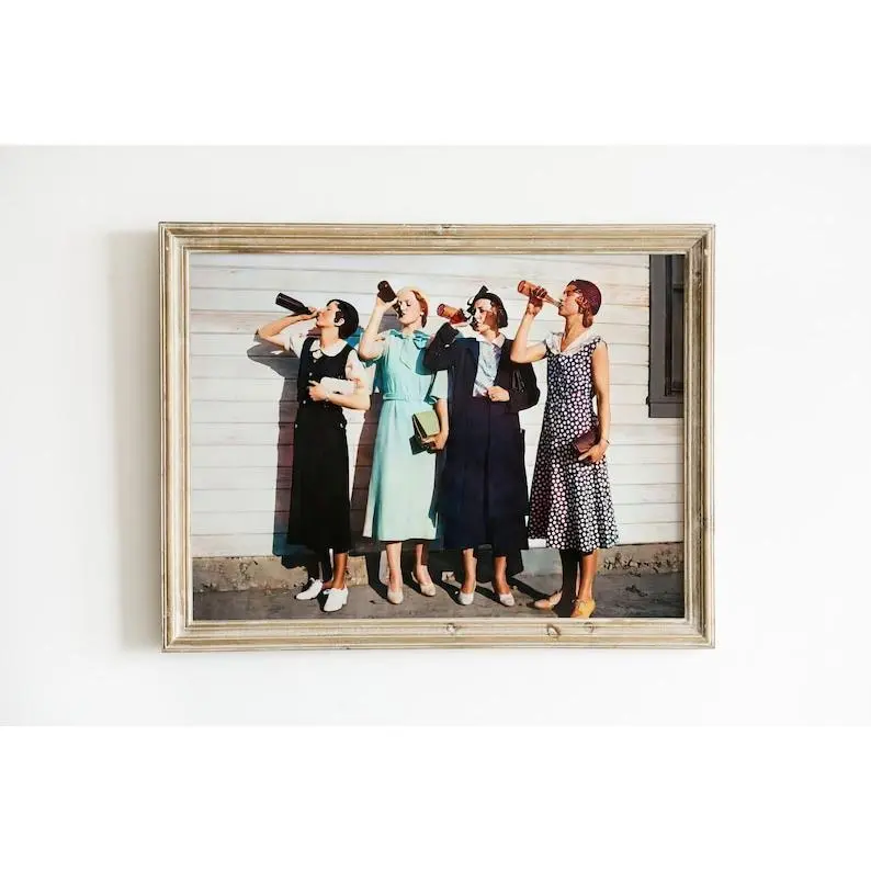 Women Beer Drinkers Wall Art, Ladies Drinking Alcohol Poster, Colorized Vintage Photo, Funny Wall Art, Bar Cart Print, Retro Wall Décor