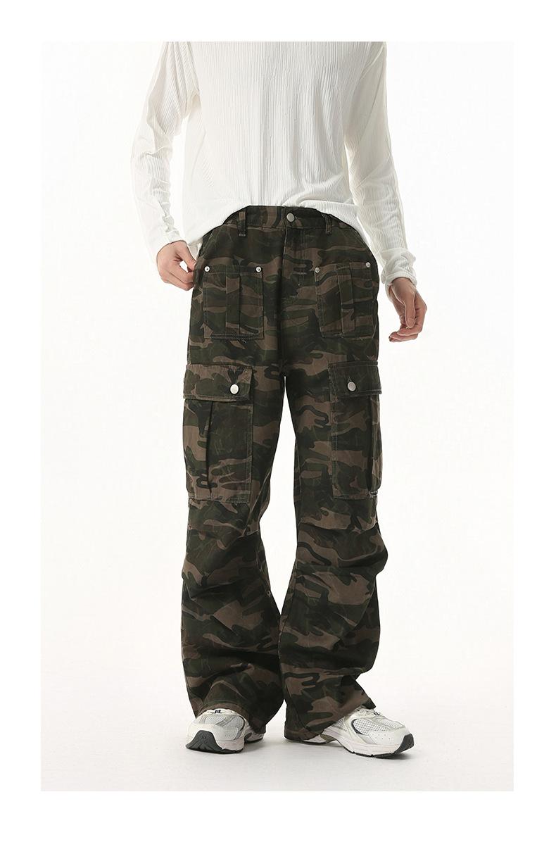 2026 New Arrival Multi Pocket Vintage Camo Jeans Heavy Duty Pleated Straight Leg Casual for Men Camouflage