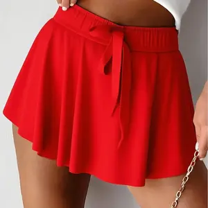 Znacicc Women's Casual Solid Drawstring High Waist Skorts, Elastic Waistband, Ideal for Casual Wear