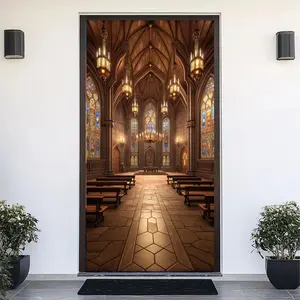 Magic Academy Door Pattern Backdrop, 1 Count Church Pattern Backdrop, Reusable Washable Backdrop for Home Party Decoration, Banners