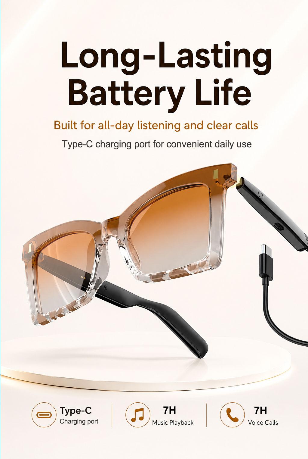 Smart Bluetooth Glasses, Bluetooth Audio Glasses, Auto Power On When Worn, Bluetooth Headset Sunglasses, Open-Ear Audio, Hands-Free Calling, Music Playback, Touch Control, Voice Assistant, Women's Sunglasses, Beach Sunglasses, Holiday Gift tiktokshopbackt