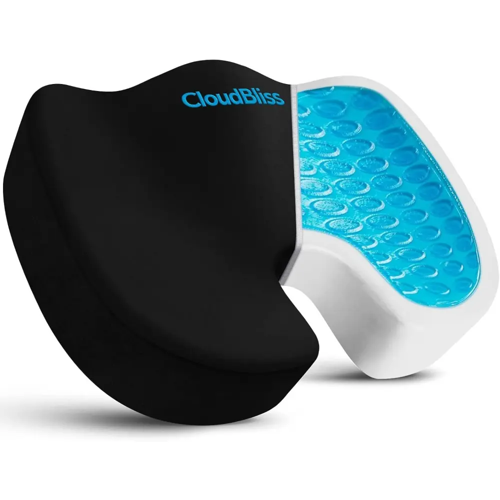 Gel Seat Cushion-Cooling Gel Enhanced, Memory Foam, Ergonomic, for Long Sitting, Relieves Back, Sciatica, Coccyx, Tailbone Pain, for Office, Gaming, Car, Airplane Use (Large, Black)