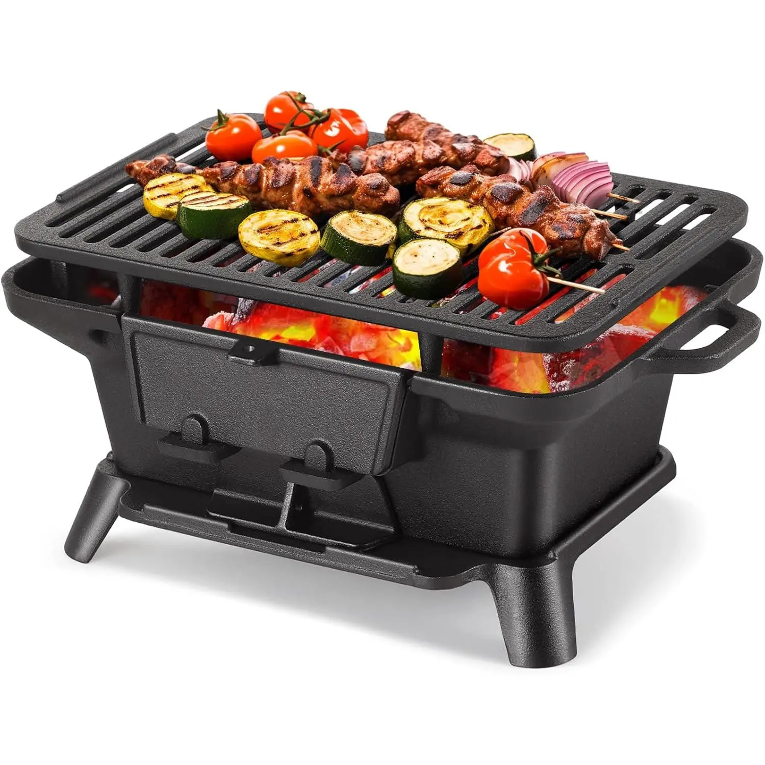 Hibachi Grill Outdoor, Portable Mini Charcoal Grill,  Pre-Seasoned Cast Iron, Small  Yakitori Tabletop Skillet Grill Stove for Outdoor Camping