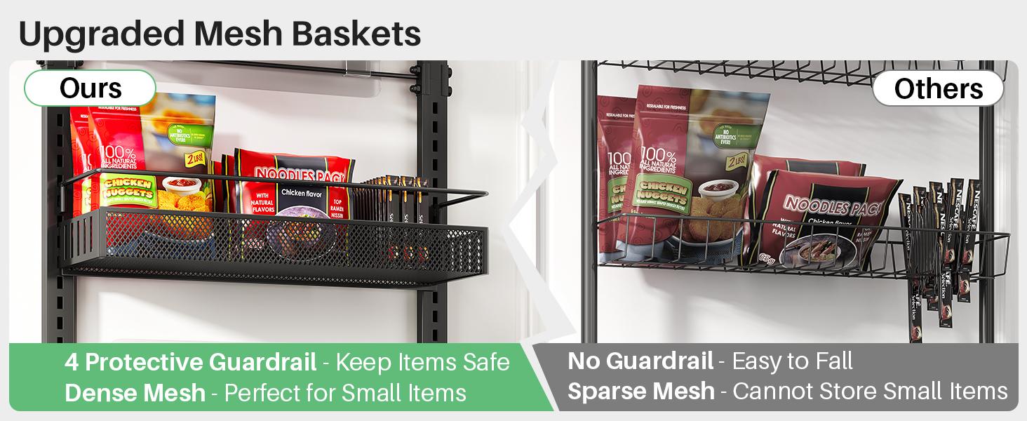 New 8 Tiers Over the Door Organizer - Height Adjustable Pantry Organizers and Storage with Dense Mesh Baskets, Anti-Swing Hanging Door Spice Rack for Kitchen Bathroom