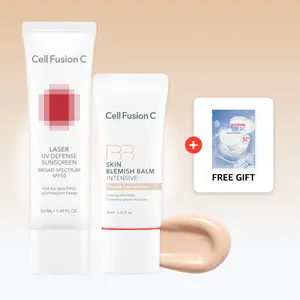 [Cell Fusion C] Skin Defense BB No.21 / 22 & UV Duo | Skin Blemish Balm Intensive + Laser UV Defense Sunscreen SPF 50 Set | 24h Coverage, Sensitive Skin Safe, Korean Skincare Set