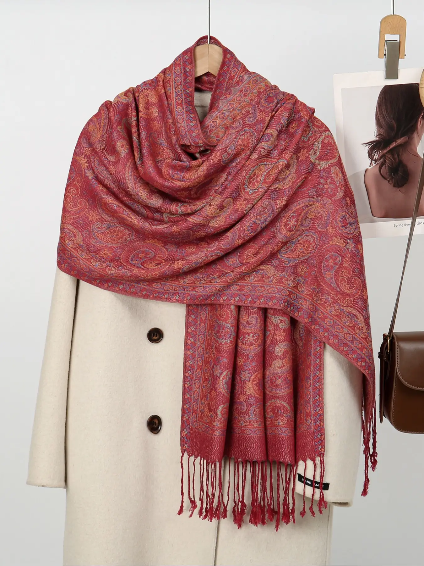 Bohemian Style Elegant Paisley Jacquard Cashew Scarf Women's Shawl, Autumn Winter Casual Headscarf Daily Wear Accessory, Casual Soft Shawl