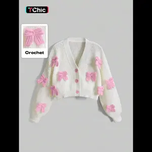 Women's Handmade 3D Butterfly Long Sleeve Sweater, Casual Fashion Knit Cardigan, Unique Design, All Seasons Wear, Knitwear Fabric Fitted