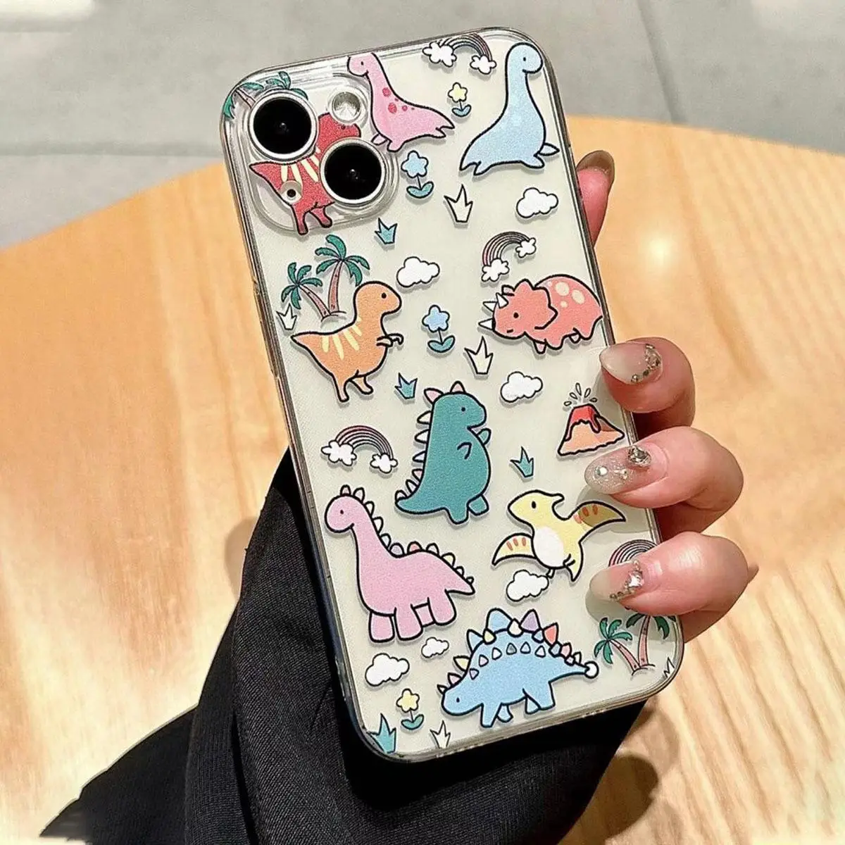 Cartoon Dinosaur Pattern Cellphone Case for Summer, Cute Shockproof Decorative Phone Protector Cover, Cute Phone Cases, Phone Accessories Compatible W