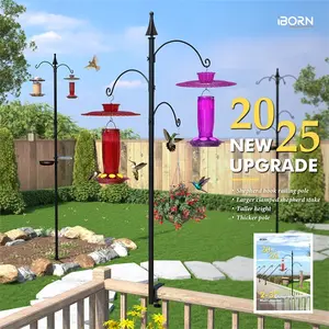 iBorn Shepherds Hooks for Outdoor Clamp On Deck Hook for Bird Feeder 45 Inch Heights Feeder Hangers for Deck Railing Hummingbird Feeders Hanging Tri-Hooks 2024 New (Feeders are Not Included)