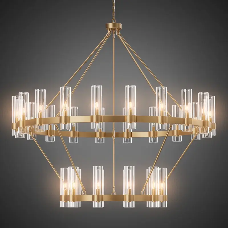 30 - Light 60" Dual Layer LED Wagon Wheel Chandelier