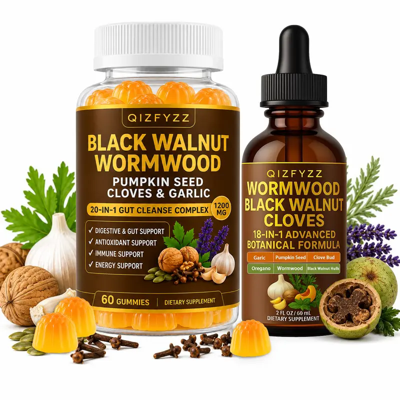 QIZFYZZ Wormwood Black Walnut Cloves Blended Vitamins and Minerals Wellness Dietary Gummies - 20-in-1 Gut Health Supplement with Pumpkin Seed, Cloves & Garlic Mix - 60 Delicious, Easy-to-Enjoy Pieces for Digestion Boost, Immune Support
