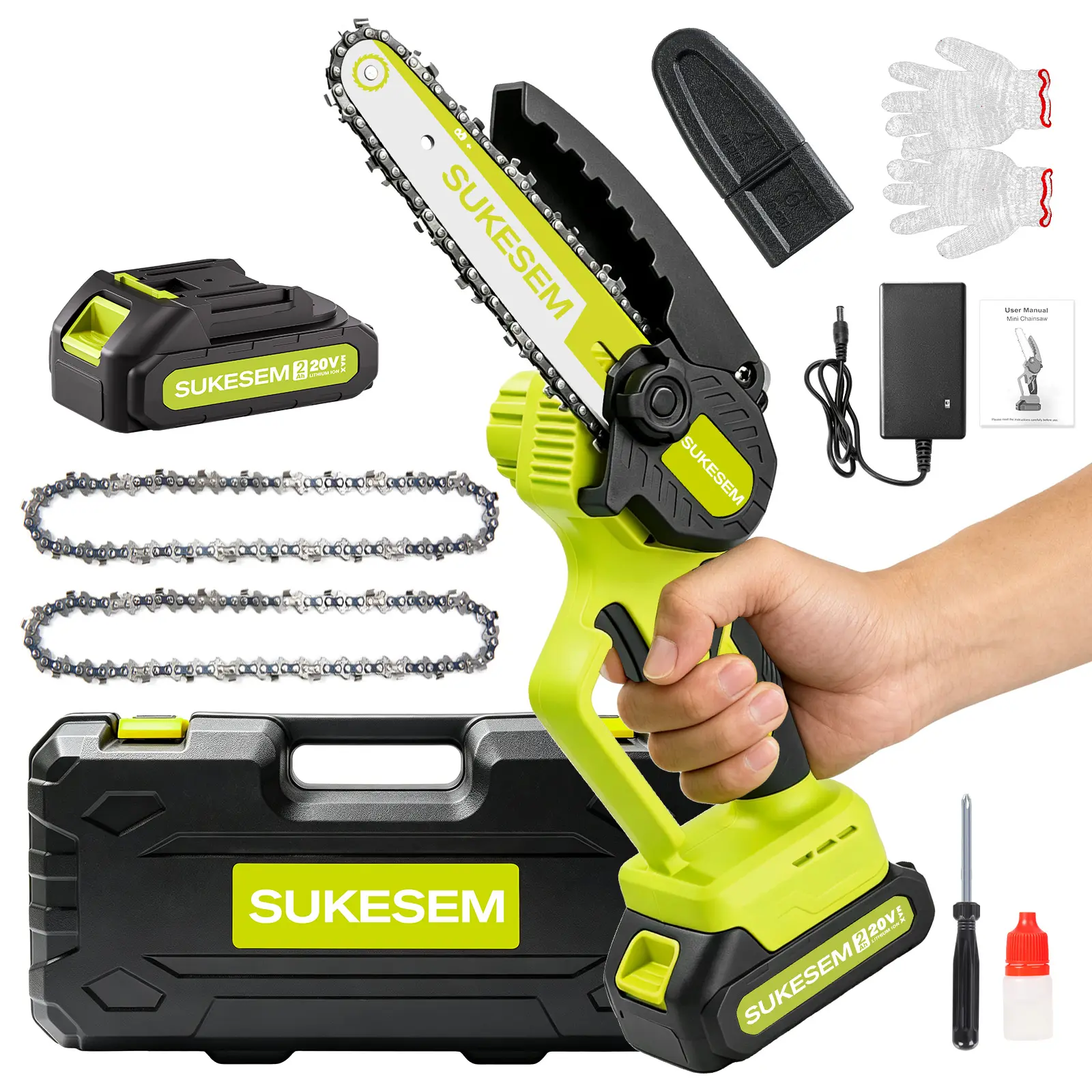 6-Inch Cordless Mini Chainsaw with Battery Level Display, Lightweight 1-Handed Power Saw for Tree Pruning, Branch Cutting, Wood Cutting & Yard Work