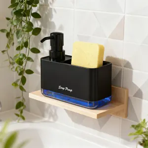 Dish Soap Dispenser for Kitchen and Bathroom, Press Soap Pump with Sponge Drain Holder, Battery-Free, BPA-Free Leakproof Design, Home Cleaning Organizer, Bathroom Accessory, Great Choice for Christmas Gift Decor