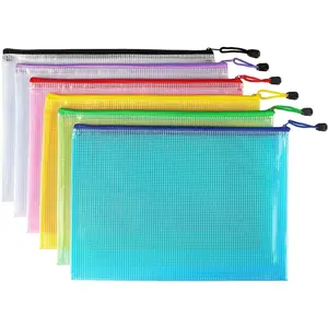 6 Pack Mesh Zipper Pouch Document Bag  Zip File Folders for School Office Supplies Travel Storage Bags (Colorful)