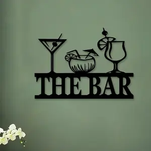 Vintage Artistic Metal Wall Art, The Bar Letter & Drink Pattern Wall Decor, Wall Art Decor for Kitchen, Bar, Office, Ornaments