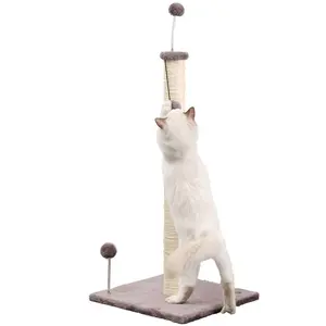 THE LICKER STORE Rylie 38" Farmhouse Sisal Pillar Cat Scratching Post with Fuzzy Toys and Spring Balls, Gray/Cream