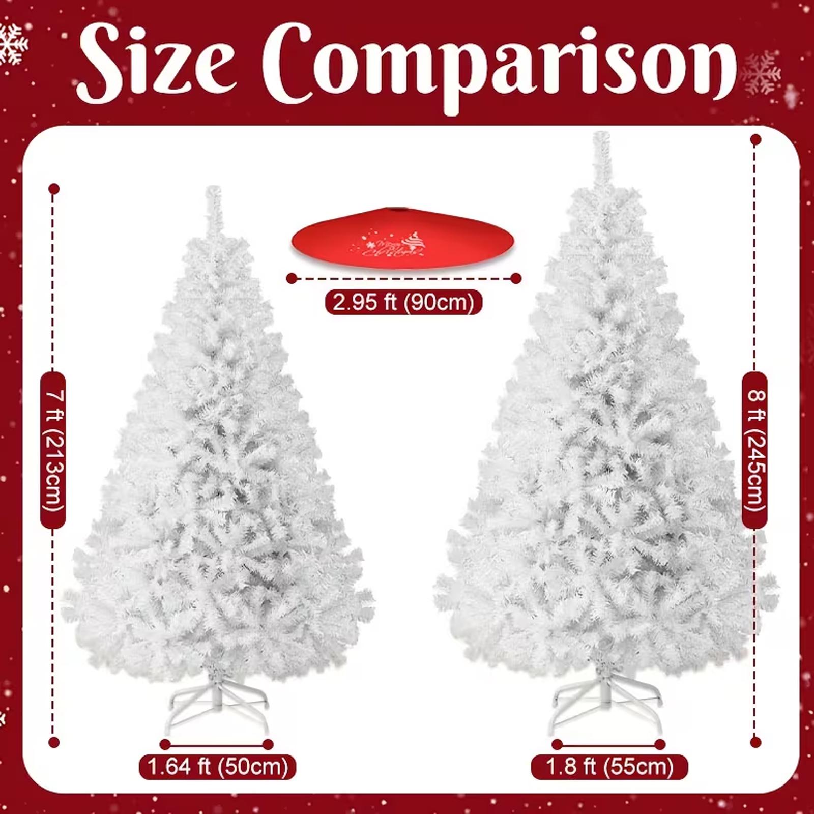 White Artificial Christmas Tree, 7ft Premium Unlit Hinged Spruce Full Tree, with 1000 Branch Tips and Metal Stand, Easy Assembly, for Indoor and Outdoor Use