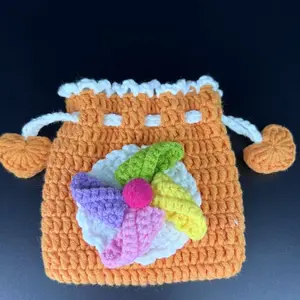 Colorful Handmade Crochet Drawstring Coin Purse Ear Buds Pouch with Adorable Designs and Patterns