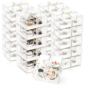 20 Pack Clear Cupcake Boxes with  Ribbon, 4 Count Plastic Cupcake Containers, Cupcake Carrier Holder for  Dessert Cookies Muffins Pastry  Shower Party