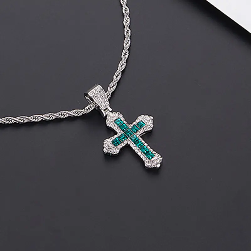 Silver green cross necklace