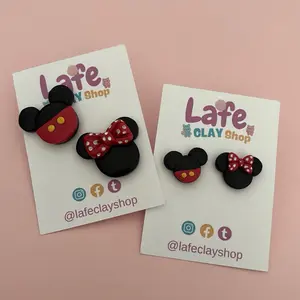 Lafe Clay Shop Magic Mouse Earrings - Adorable Clay Design with Red Bow & Yellow Eyes for Kids & Adults