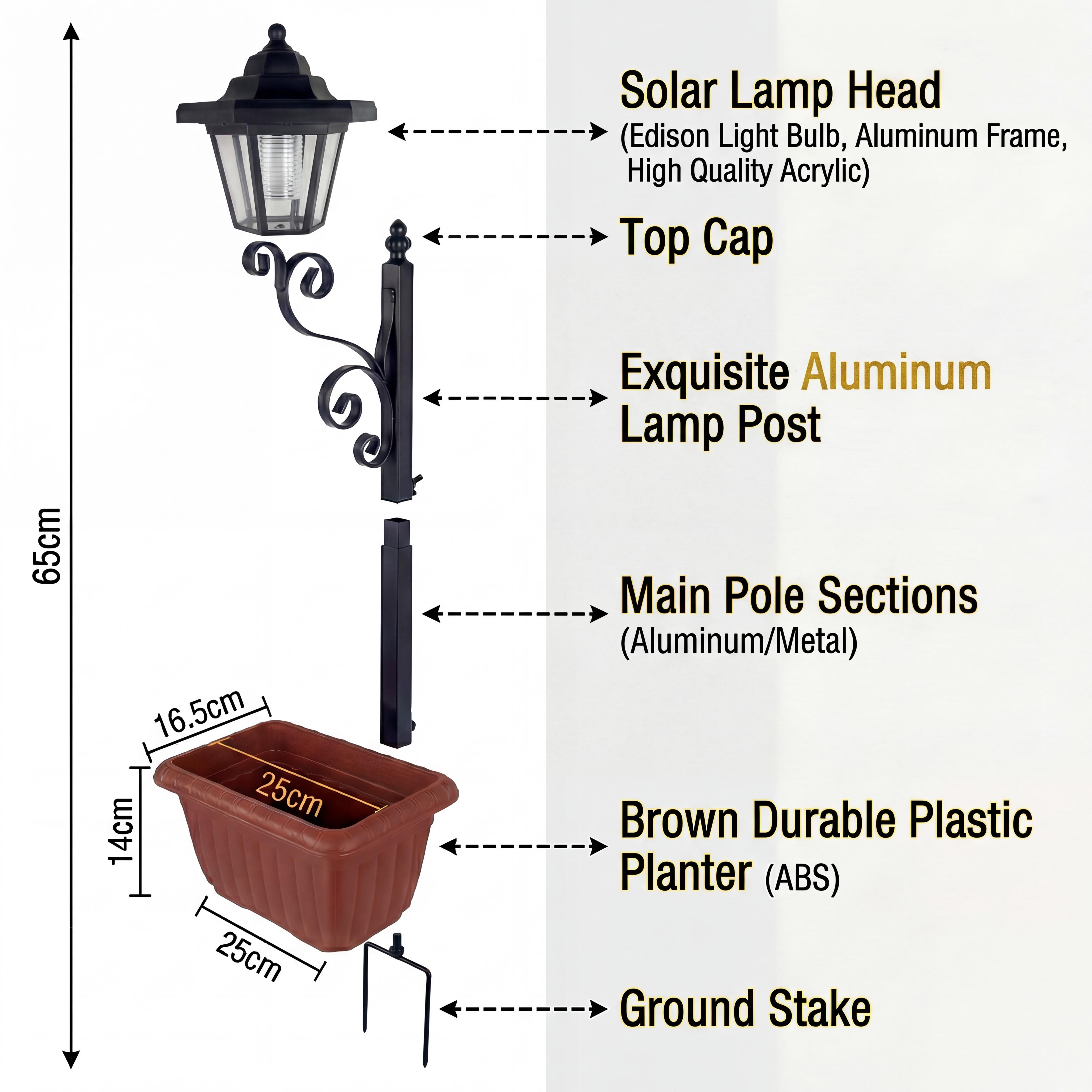 2 In 1 Solar Lamp Post Lights With Planter - Wall Mount or Freestanding, Waterproof Decorative Lamp for Lawn, Patio, Front/Back Door,Porch Roadside Decoration outdoor