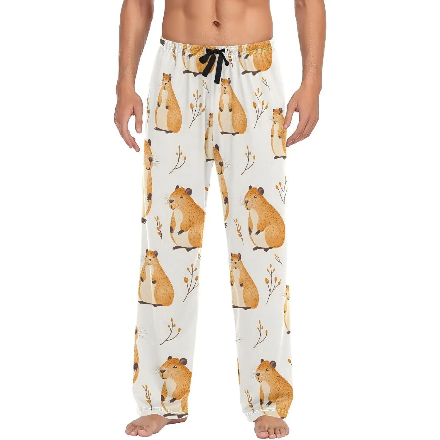 Men's Pajama Pants Capybara Grass Sleep Bottoms Lounge Sleepwear with Pockets Drawstring
