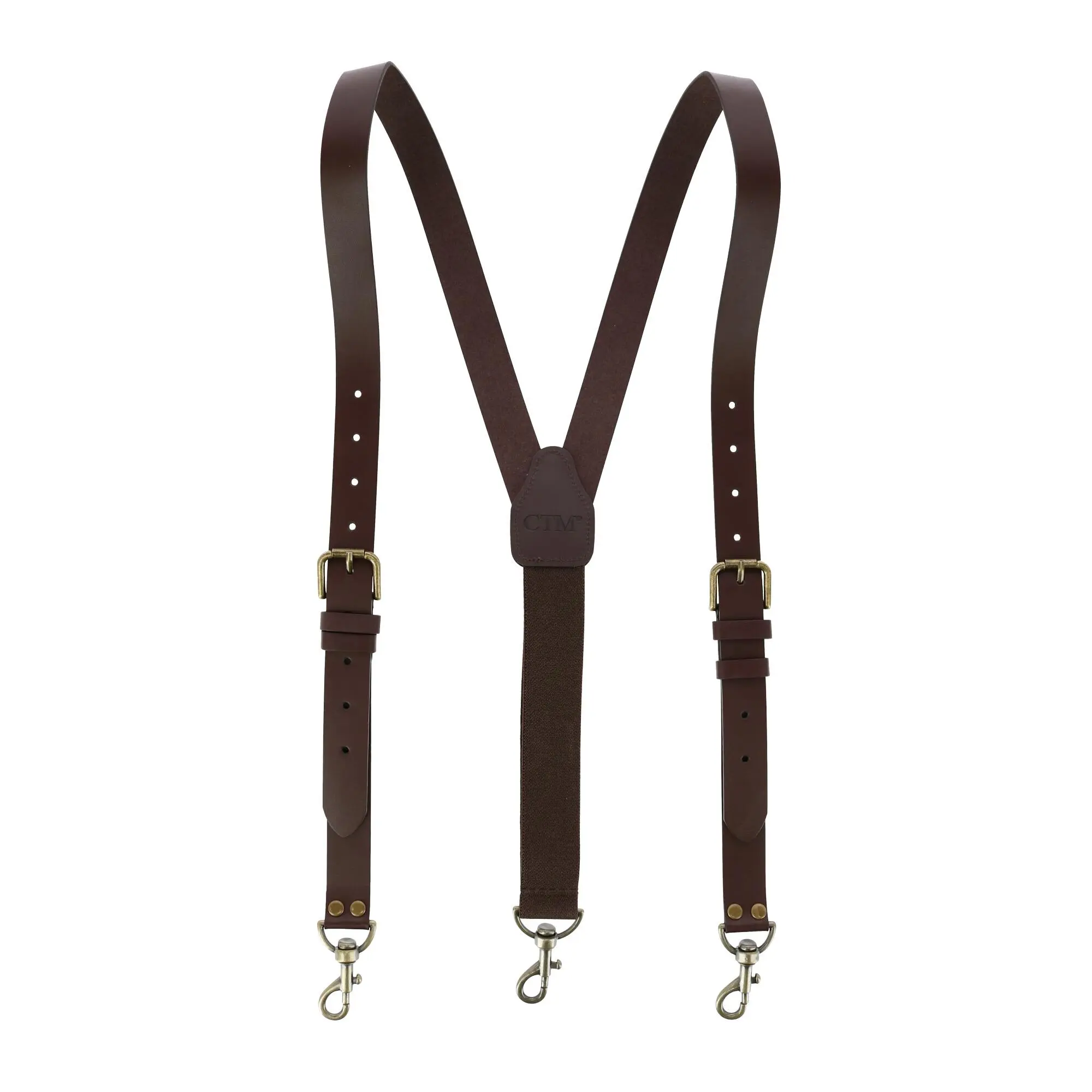 CTM Mens Coated Leather Buckle Strap Suspenders with Metal Swivel Hook Ends, Swivel Hook Suspenders, Adjustable Fit, Male Wear, Buckle Adjusters