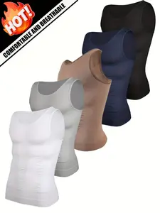 Men's Compression Vest | Sleeveless Crew Neck, High Stretch Nylon,Tummy Control Underwear Workout Tank Top,Abs Abdomen Muscle Undershirts Shapewear Gynecomastia Shirt,Sleeveless