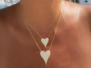 Pave Heart Necklace, Diamond Elongated Heart Necklace, Delicate Heart Necklace, Dainty Gold Pave Necklace, Small Heart Layered Necklace