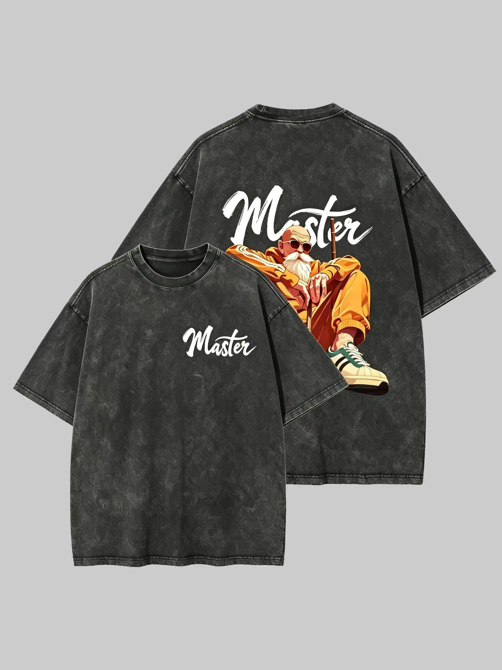 Dragon Ball Master Roshi Vintage Washed Graphic T-Shirt Oversized Anime Tee Y2K Streetwear Acid Wash Cotton Summer Shirt Unisex Anime Merch