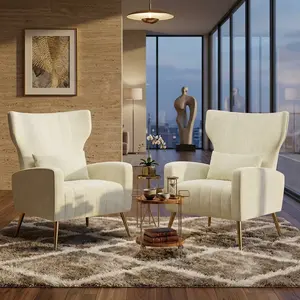 Mid Century Modern Velvet Accent Chair, Comfy Upholstered Reading Armchair with Metal Legs & Spring Cushion Support, for Living Room Bedroom