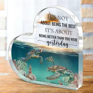 Sea Turtle Pattern Acrylic Heart Shaped Plaque, 1 Count Creative Desktop Ornament, Decorative Decoration for Home Office Desk, Gift for Friend, Acrylic Plaque Sign, Indoor Home Decoration