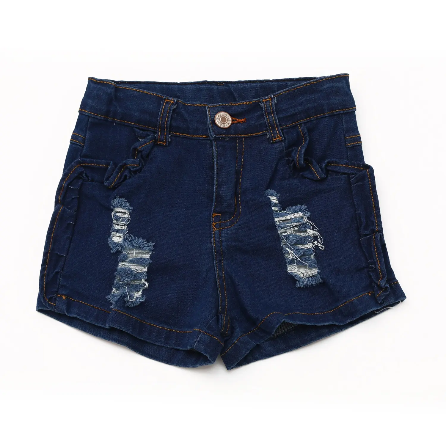 Cute Girls' Ruffle Jean Shorts in Light Blue Wash, Soft Denim Bottoms with Elastic Waist, Comfortable Summer Wear for Kids 6-8T