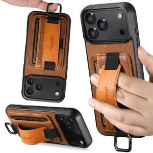 SUTENI Phone Case Wrist Strap Ring Buckle Faux Leather Card Holder Stand For iPhone 17 Pro Max 16 Plus 15 14 13 12 For Unisex Relatives Friends And Elders Holiday Gift