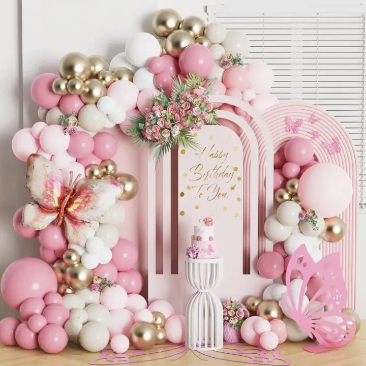 146-Pcs Pink Butterfly Balloon Arch Garland Kit for Fairy Baby Shower & Garden Tea Party
