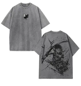 Attack On Titan AOT Levi Ackerman Oversized Double 2 Sided Graphic T Shirt Sustainable US Cotton vintage shirts T-shirt Fabric Menswear