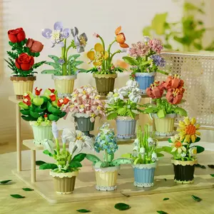 Mini Creative Building Block Flower Pot, Never Fades Flowers, Peony, Daisy, Rose, Orchid, Carnation, Party Gift, Home Decor, Office Decoration