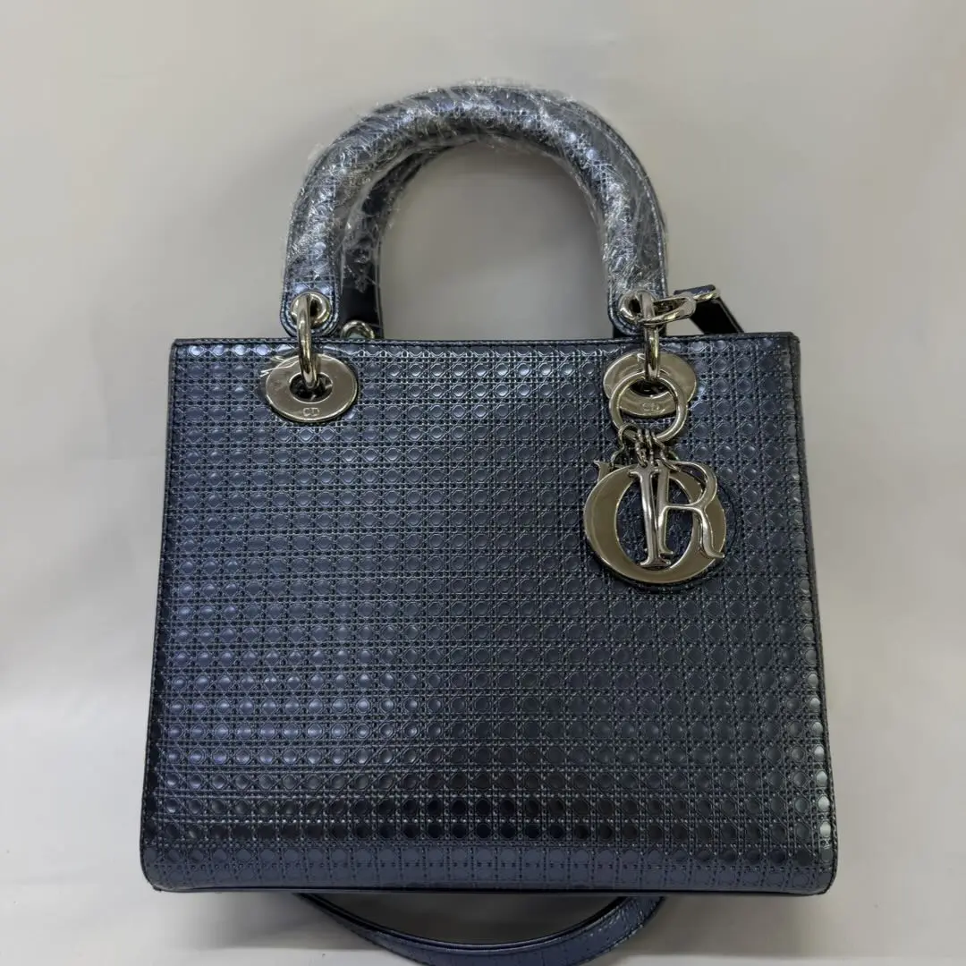 Pre-owned Dior leather Crossbody Bags Christian Lady Five Medium Bag in Blue Micro Cannage Patent Leather