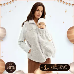 Pwest MAMA 2-in-1 Teddy Fleece Vest - Before & After Babywearing, Detachable Panel, Winter Warmth, Perfect From Bump to Baby