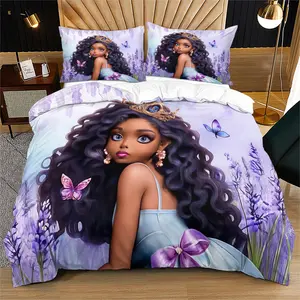 2/3 Pcs Youthful and Beautiful Girl Bedding Set, Including 1 Duvet Cover & 1/2 Pillowcase (Without Filler), Beautiful Girl Elements Print, Zipper Closure, Soft, Comfortable and Durable, Perfect for Bedroom and Guest Room Decoration, Bed Sets