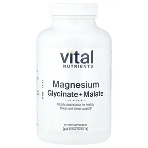 Vital Nutrients Magnesium, Glycinate + Malate, 200 Vegan Capsules (120 mg per Capsule)