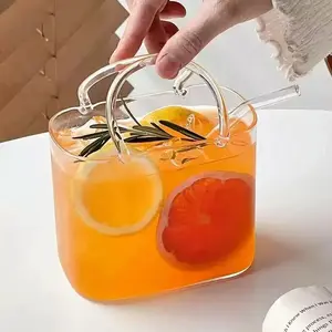 High Borosilicate Glass Handbag Fruit Tea Cup Transparent High Aesthetic Micro Drunk Juice Cocktail Cup Picnic Party Cup