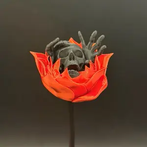 Handmade Decor Tormented Flower Gothic Romance Dark Home Accent - Dark Artistry, Eerie Art, Haunting Skull, Spooky Element, Decorative Plant, Purple-Black Fruit Ornament, Skeletal Hand, Skull Flower Accent