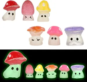 24 Pcs Luminous Mini Resin Mushrooms Mini Mushrooms Cute Cartoon Wild Mushrooms Statue Miniature Fairy Garden Accessories Fake Miniature Mushroom Figurines for Rooms, Courtyards, Gardens, Potted