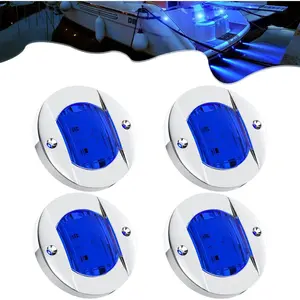 4Pcs 3'' Marine Boat Interior Lights Blue LED Boat Deck Courtesy Light Round 6 LED Stern Transom Anchor Light Waterproof 12V Night Fishing Pontoon Lights w/Blue Lens Surface mount