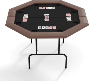8-Player Poker Table - Foldable Design with Collapsible Legs, Cup Holders | Portable Casino Quality Surface for Texas Holdem, Blackjack & Card Games